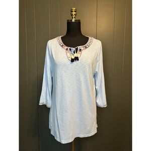 NWT Talbots Plus Cotton Blue 3/4 Sleeve‎ Tops Petites M Medium Petite